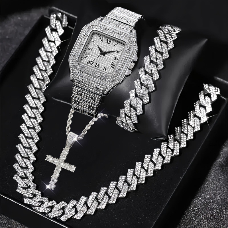 Luxury Watch Iceberg - 4 Parça Moda Buzlu Kare Erkek